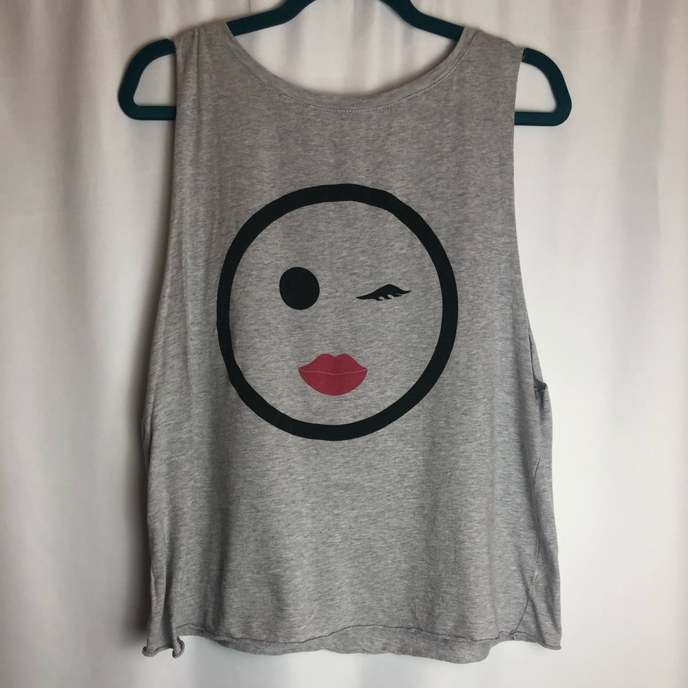 Gray winky face emi jay brand sleeveless shirt